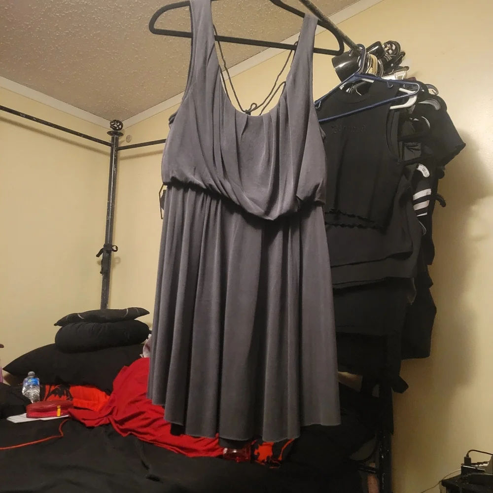 Free People charcoal new cupro true as love open tie back flowy mini dress L-1X - Picture 7 of 17